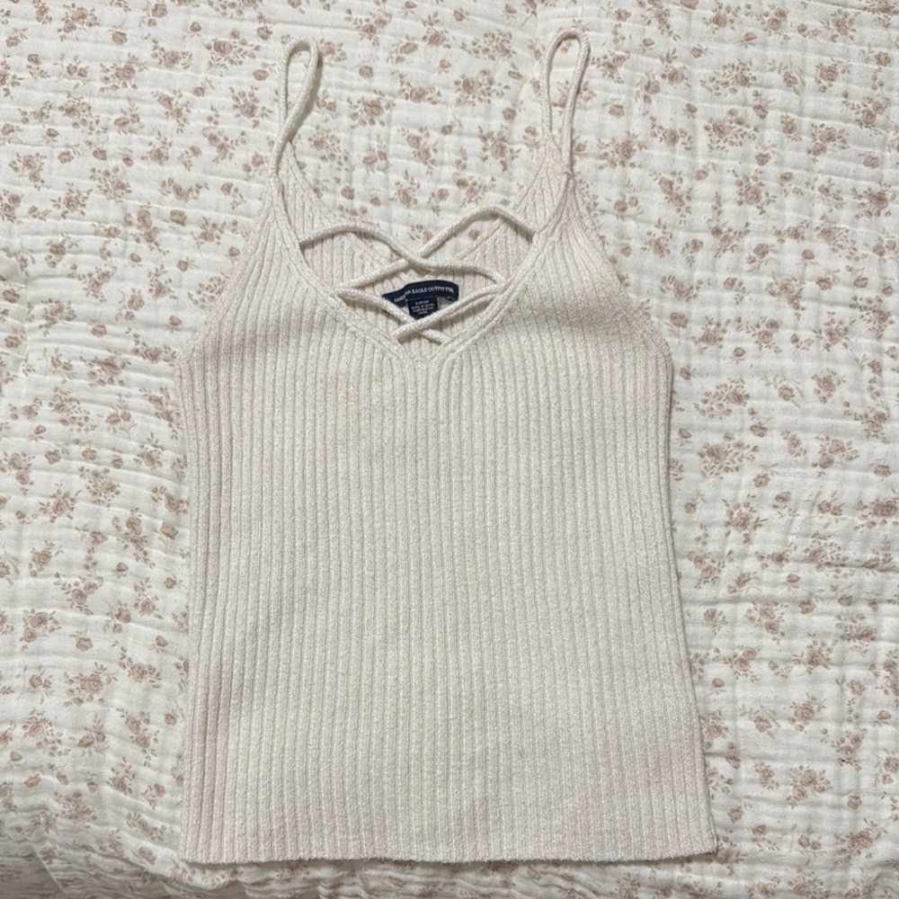 American Eagle Outfitters Cream Ribbed Sleeveless Camisole